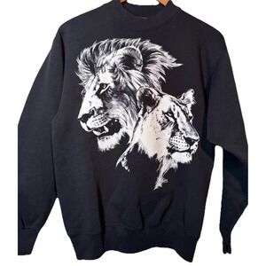 Vintage 1980s Harlequin Lions Head Made In USA Crewneck Sweatshirt Med Painted